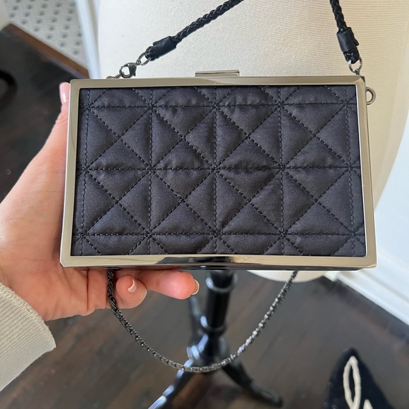 Kate Landry Black Quilted Satin and Pewter Crossbody Or Clutch Bag - Picture 7 of 7